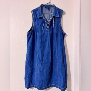 Vintage Denim Dress with Lace-Up Front Size 20